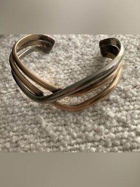 Vintage signed Renee Lepre mixed metal cuff bracelet